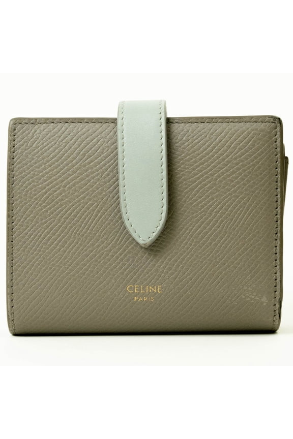 Pre-Owned Celine Small Strap Wallet Bi-Color Bi-Fold Pebble Mineral 10H263BRU Women's... (Fair)