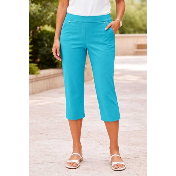 Counterparts Womens pull on stretch front slash pockets side hardware detail Capri with slits on hem