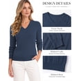 thumbnail image 4 of QUALFORT Women’s V-Neck Cable Knit Sweater, Lightweight Long Sleeve Pullover, Deep Sea Blue, Size M, 4 of 7