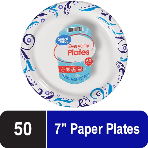 Great Value Everyday Disposable Paper Plates, 7", 50 Count