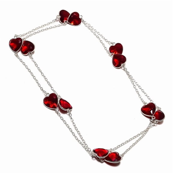 Natural Mozambique Garnet Gemstone 925 Sterling Silver Jewelry Necklace 36"