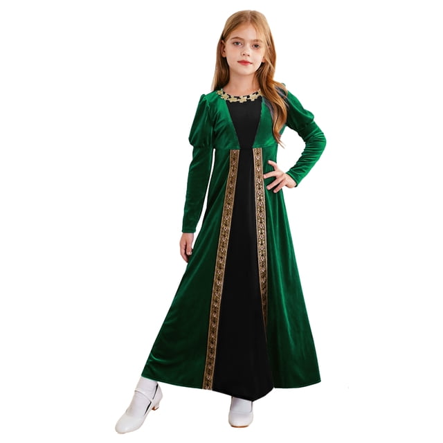 YiZYiF Filles Costume de Princesse Médiévale Renaissance Rétro Robe de Princesse Thème d'Halloween Fête Robes de Bal Vert 14
