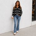 thumbnail image 7 of Sweater For Women Oversized V Neck Striped Sweater Pullover Color Block Polo Collar Long Sleeve Knit Cozy 2026 Fall Winter Streetwear Tops M, 7 of 7