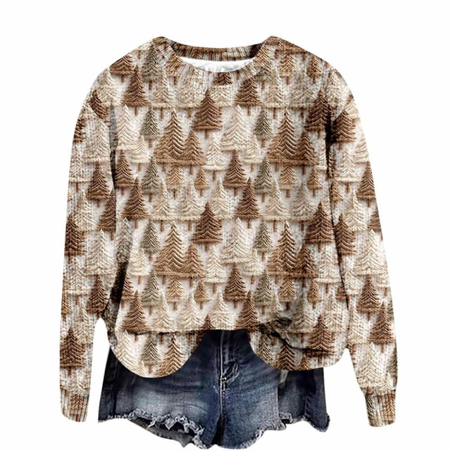 Zhanying Vêtements de Noël Chandail Doux en Tricot Assorti Chaud Col Rond Rouge pour Femmes Christmas Sweater