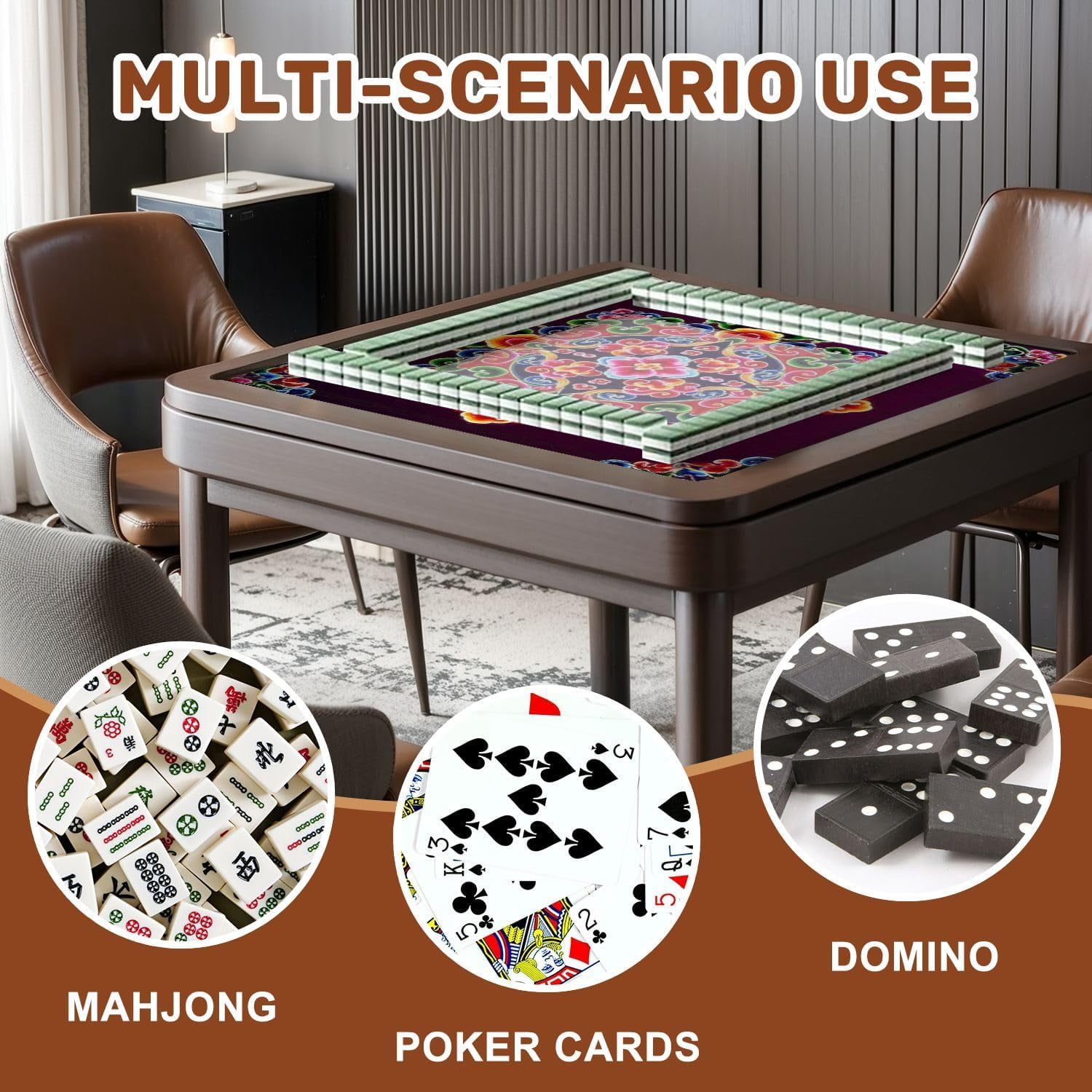 Mahjong Mat 31.5" x 31.5" Colorful Floral Mandala Design Intricate Swirls Bold Hues Non-Slip Noise Reduction Mahjong Tiles Table Cover for Dominoes Poker Card Board and Tile Games