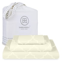 Threadmill Cotton Twin XL Sheet Set | 100% Cotton Sheets for Twin XL Size Bed | Damask Jacquard Sateen Twin XL Bed Sheets Set with 16” Deep Pocket | Soft Breathable 3-Piece Cooling Sheet Set | Ivory
