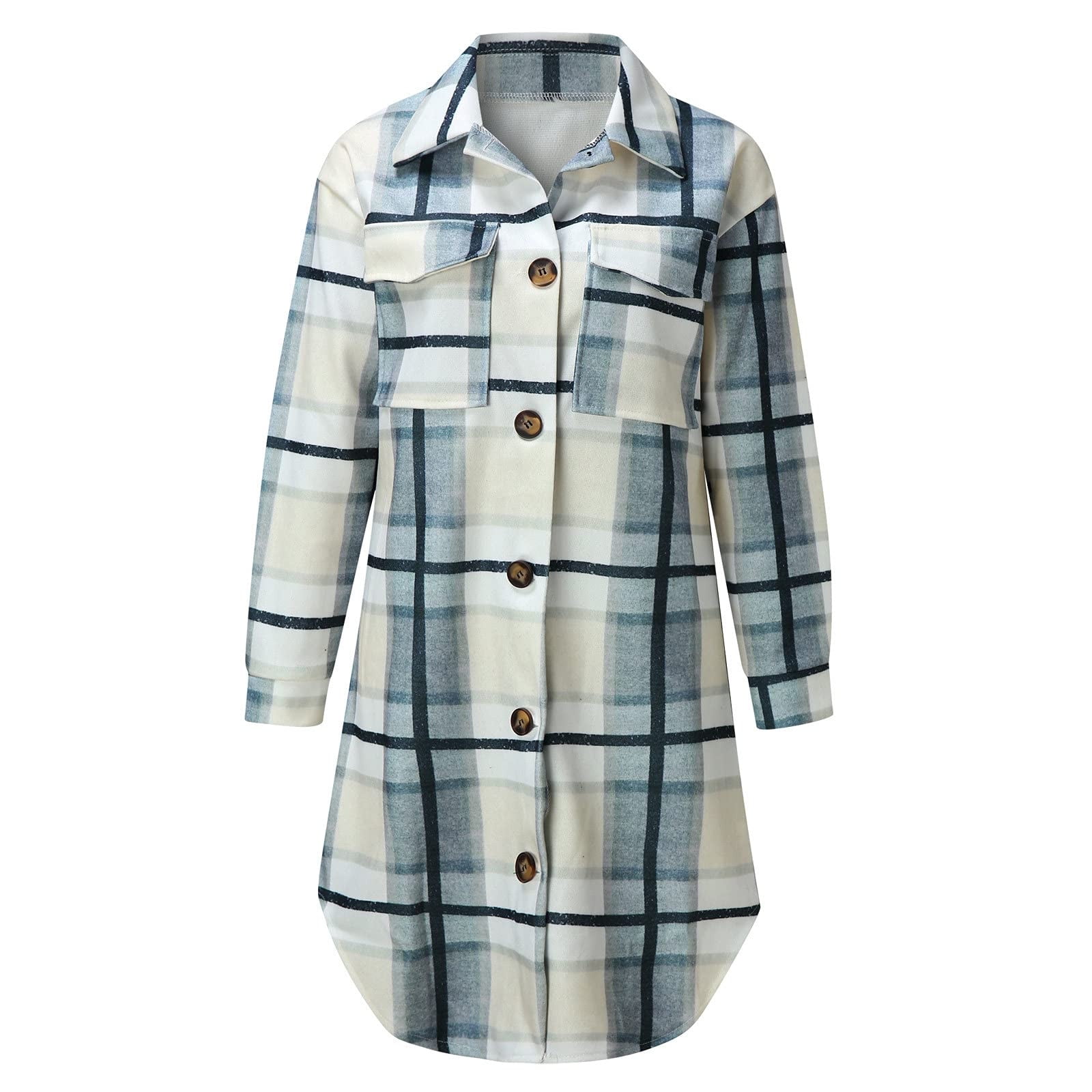 ZQGJB Discount Womens Plaid Long Wool Blend Trench Coat