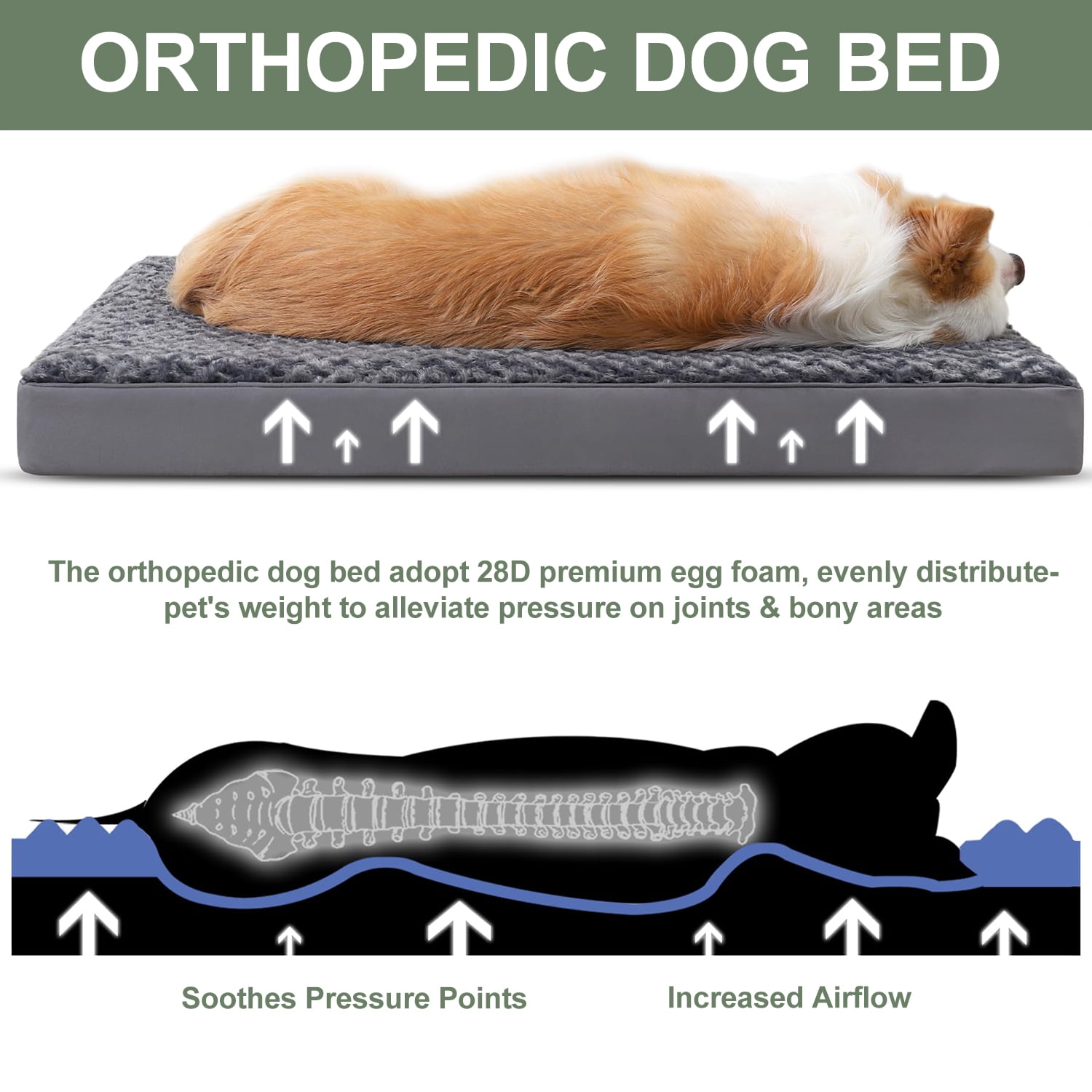 PayUSD Dog Beds for Medium Dogs Washable, Dog Crate Pads with Removable Cover & Faux Fur, Soft Plush Memory Foam Orthopedic Dogs Bed Mat, Suitable for Dogs Up to 35 lbs (Grey, 30"X20"X3")