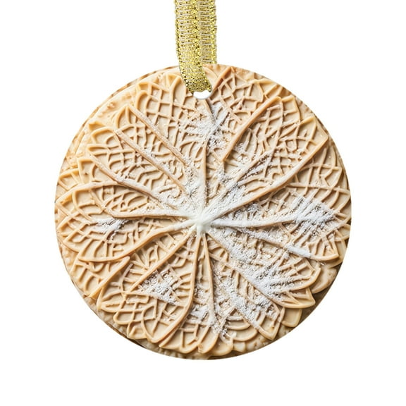 Italian Pizzelle Cookie Pizzeles Christmas Ornament, Food Foodie Novelty Xmas Tree Gift Accessory Funny Ornaments (Flat Design Printed on Ceramic, NOT 3D)