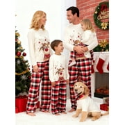 GZHIOC Christmas Family Matching Pajamas Set, Parent-Child Reindeer Pattern T shirt Tops + Long Elastic Pants Sleepwear for Dad Mom Kids Baby Dog Holiday Pjs Sets