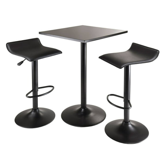 Winsome Wood Obsidian 3-Pc Dining Set, Square Table & Adjustable Swivel Stools, Black