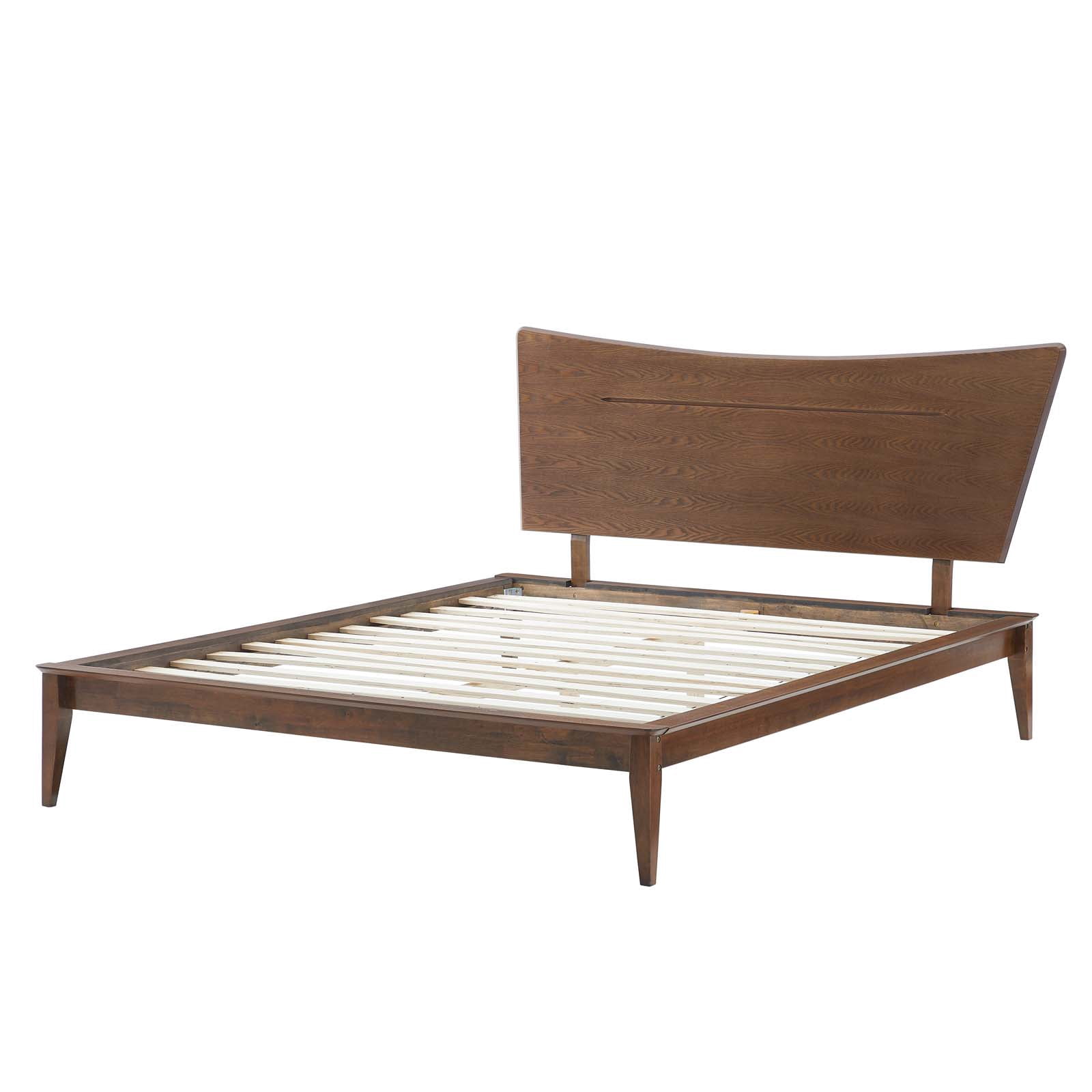 Platform Bed Frame, King Size, Wood, Brown Walnut, Modern Contemporary Urban Design, Bedroom Master Guest Suite