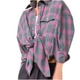 thumbnail image 2 of GA WEIHUA Womens Flannel Plaid Shirts Classic Long Sleeve Shacket Jacket Casual Collared Button Down Shirt Fall Clothes Outfits Lightweight Fall Blouses,Fall Saving(Pink,L), 2 of 8