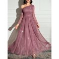 thumbnail image 6 of Dusty Purple Asymmetrical One Shoulder Long Sleeve Sparkly Maxi Dress For Women, 6 of 6