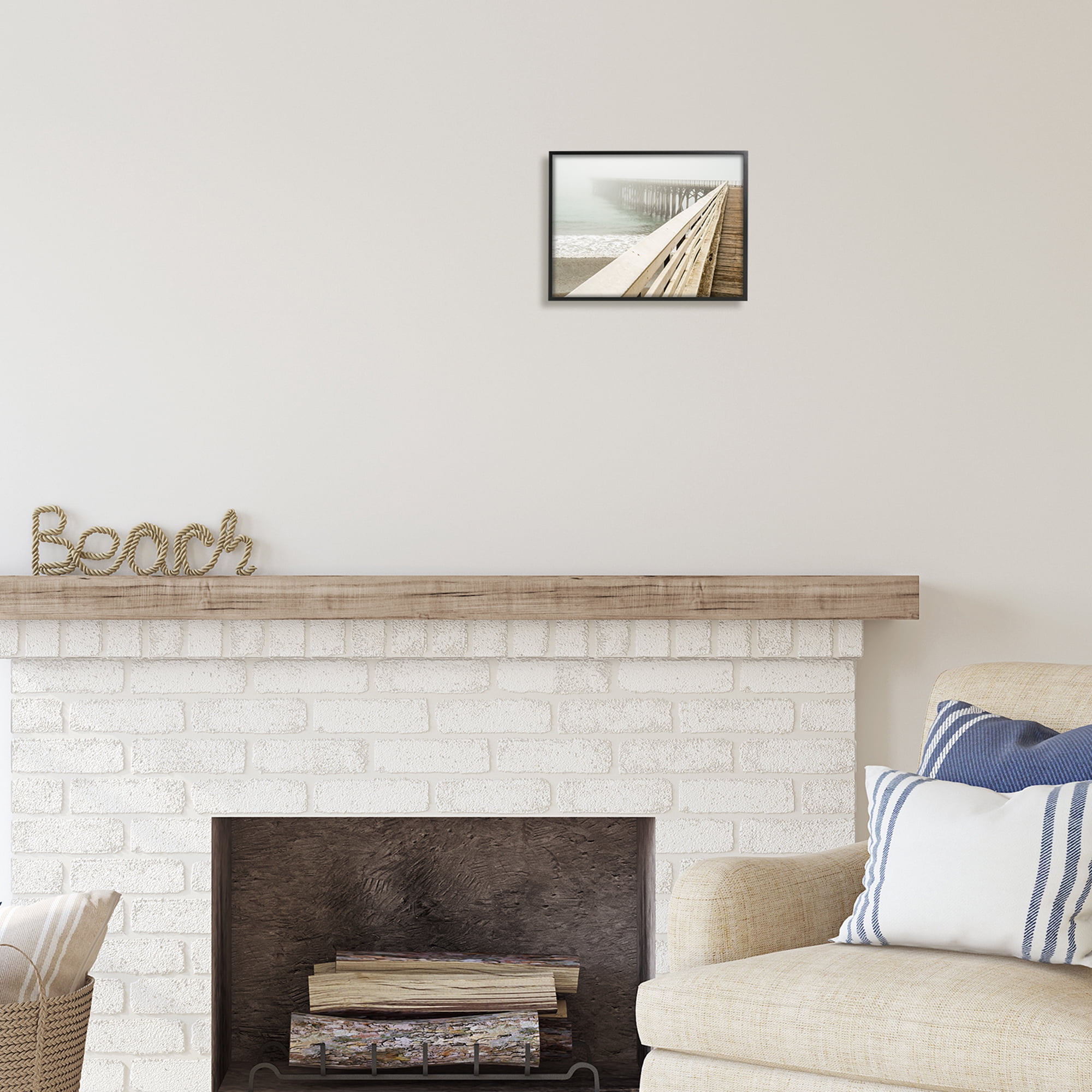 Stupell Industries Ocean Pier Photography Nature Photography Black Framed Art Print Wall Art, 14 x 11