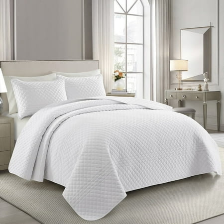 Bonlino Quilt Bedding Set Oversized King - Lightweight Soft Quilt Summer Farmhouse Quilt Set, Modern Striped as Bedspread Coverlet, with 2 Pillow Shams for Home Bed All Season (White, Oversized King)