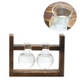 thumbnail image 3 of Jarrón de madera de vidrio con diseño creativo y sencillo, contenedor hidropónico para plantas verdes, decoración de escritorio de estilo moderno (jarrón de doble bola sin planta)., 3 of 5