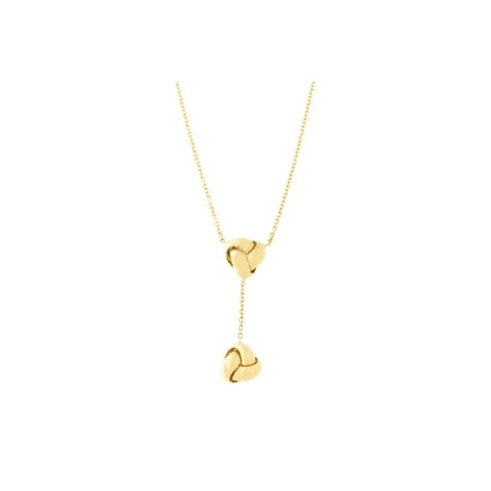 14k Gold Diamond Love Knot - 14k Yellow Gold Diamond Cut Cable Chain Double Love Knot Drop Lariat Necklace, 16.5