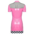 thumbnail image 4 of TiaoBug Women's Wetlook Mesh Splice Driver Mini Dress Racer Checkerboard Bodycon Dress Pink M, 4 of 7