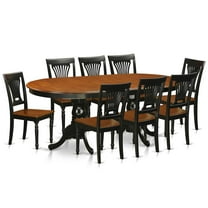 East West Furniture Plainville 9-piece Dining Set with Wood Seat in Black/Cherry