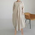 thumbnail image 6 of Kmdttou New Women's Summer Medium Long Sleeved Solid Color Linen Round Neck Long Dress,Fashionable Casual Dresses for Women 2025, 6 of 9