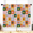 thumbnail image 3 of Colorful Plaid Checkered Flower Kitchen Curtains Retro Multicolored Cute Floral Bathroom Curtains Window Treatment Drapes Funky 70S Cafe Small Bedroom Short Patchwork Curtains 27.5x36 Inch, 3 of 6