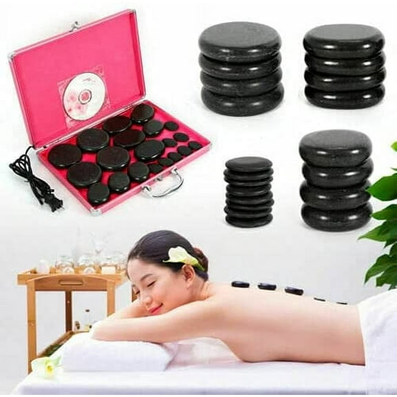 20 Pcs Hot Stones Massage Set with Box Heater Set Heating Kit Device Rolling Rocks for Home SPA