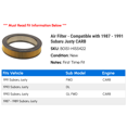 thumbnail image 2 of Air Filter - Compatible with 1987 - 1991 Subaru Justy CARB 1988 1989 1990, 2 of 2
