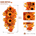 thumbnail image 2 of 3PCS Fall Harvest Sunflower Teardrop Swag Autumn Maple Leaves Pumpkin Door Hanging Thanksgiving Floral Wreath Wall Swag Decor, 2 of 5