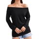 thumbnail image 3 of Top con hombros descubiertos para mujer, jersey de manga larga de Color puro, camisa holgada elástica para mujer, Top para fiesta diaria, trabajo negro XL, 3 of 6