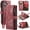 Red, variant on for iPhone 16 Plus Wallet Case with Card Slots, Zipper Pocket and Magnetic Flip Folio, RFID Blocking Card Holder Stand Leather Detachable Wristlet Strap 3-in-1 Case for Women and Men,Brown