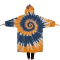 thumbnail image 2 of Oversized Wearable Blanket Hoodie,Orange Blue Tie Dye Mandala Pattern Sherpa Blanket Hoodie with Super Pockets,Super Warm Fuzzy Pullover for Women & Men, 2 of 6