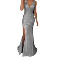 thumbnail image 5 of Vestido de mujer Vestido largo Tirantes Escote en V Dividido Salpicaduras de oro Vestido largo, 5 of 5