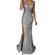 thumbnail image 5 of Vestido de mujer Vestido largo Tirantes Escote en V Dividido Salpicaduras de oro Vestido largo, 5 of 5