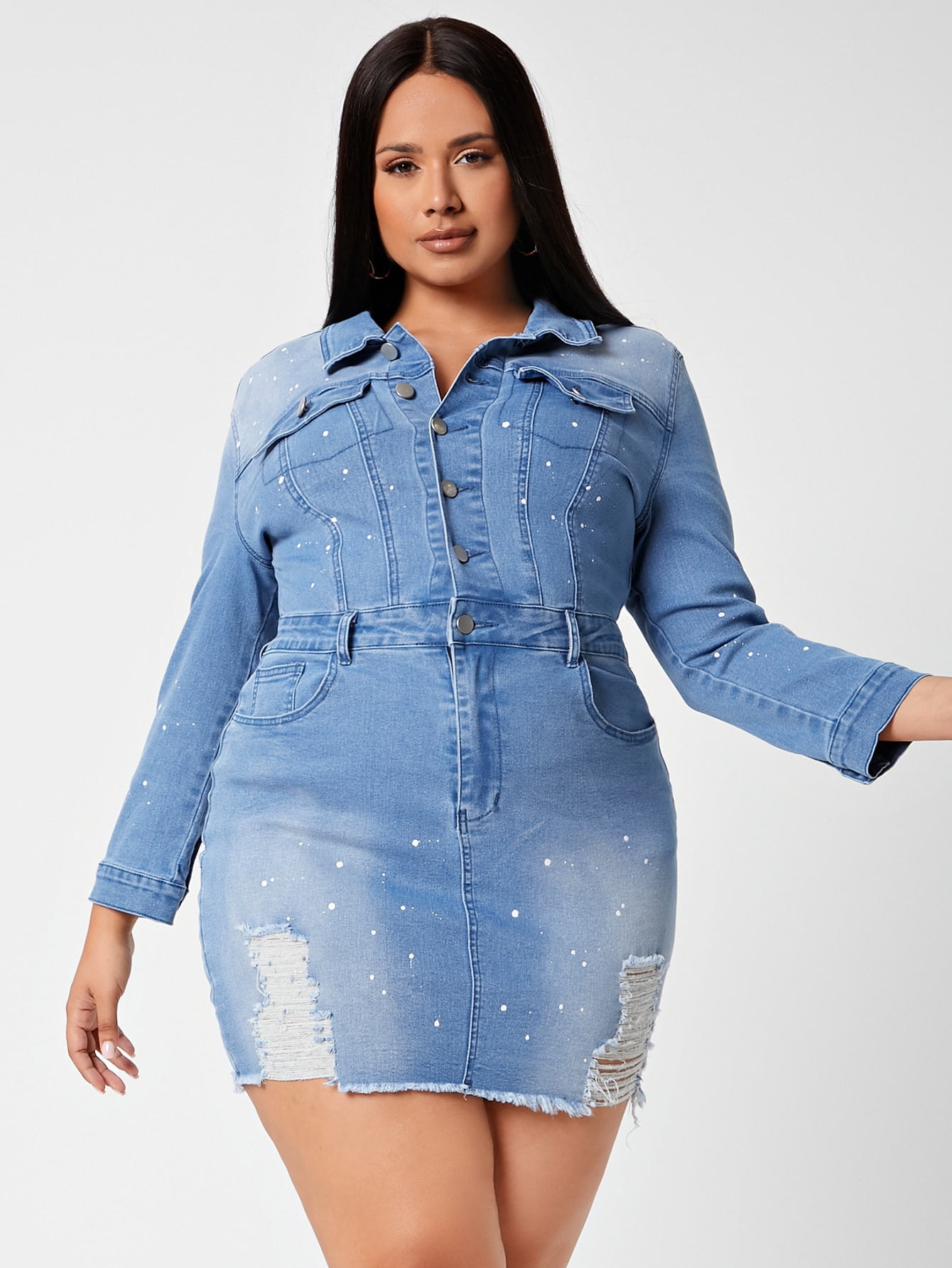 Women's Plus Half Button Stone Wash 