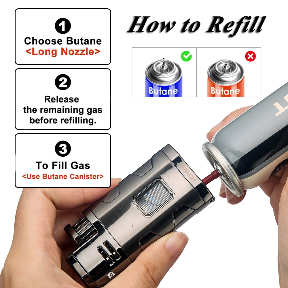 PROMISE Triple Jet Torch Lighter with Cigar Cutter Punch Cigar Rest Cigarette Lighter Visible Gas Tank Adjustable flame Gas not Included (Red Copper)