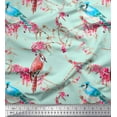 thumbnail image 1 of Soimoi Green Moss Georgette Fabric Red Berries & Bulbul Bird Print Fabric by the Yard 44 Inch Wide, 1 of 3