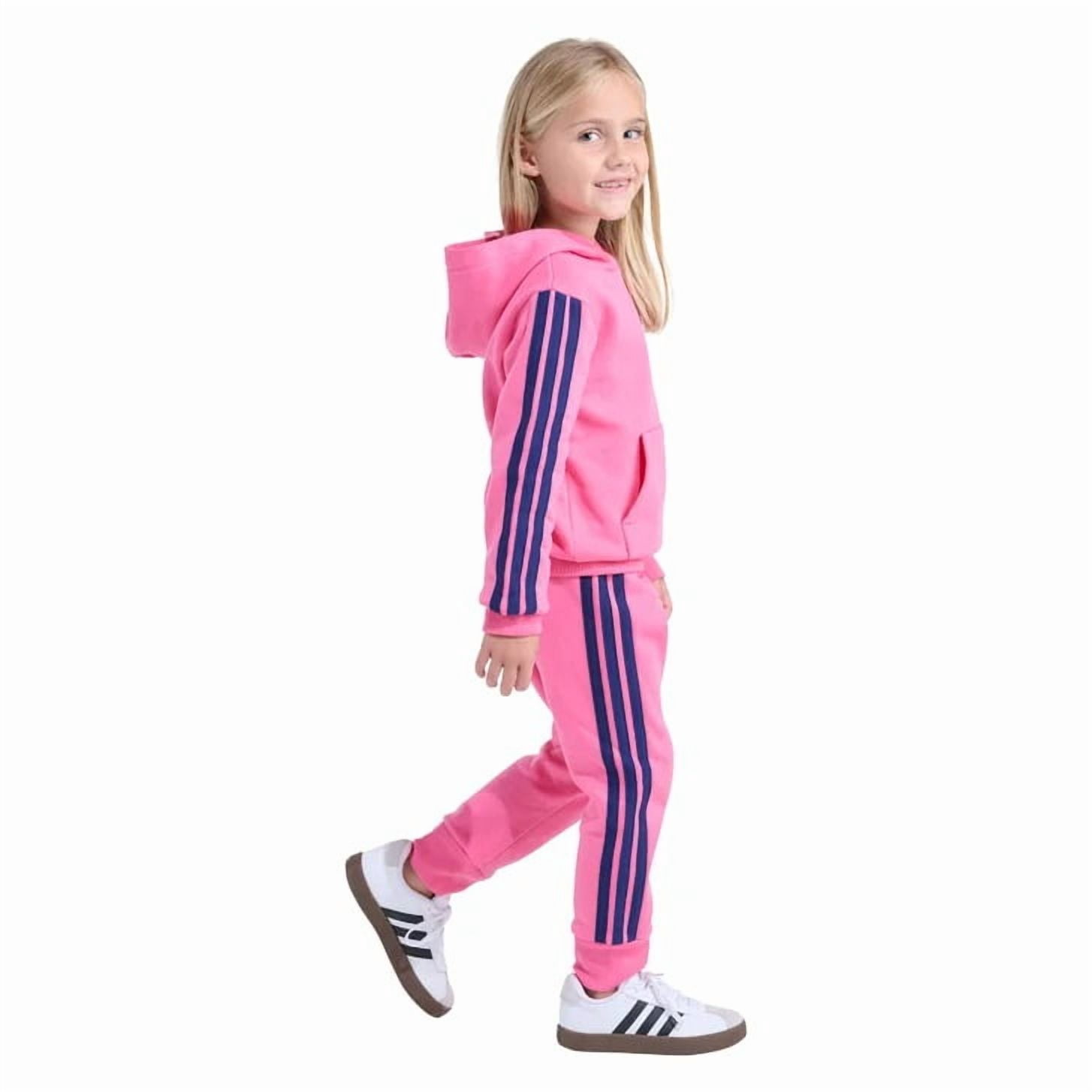 adidas Youth Kids’ 2-Piece Tracksuit Outfit Set – Fleece Hoodie & Jogger Sweatpants, Midweight Activewear Outfit (Pink/2T)
