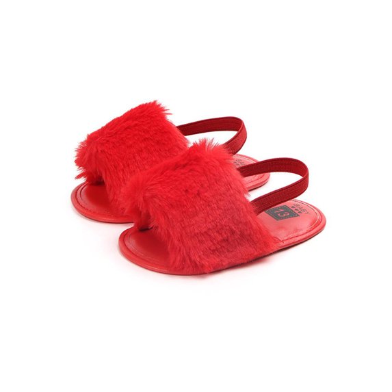 Ochine Baby Girls Cribe Shoes Anti-Slip PU Sole Sandal Summer Plush Walking Shoes Prewalker Shoes, 0-18M