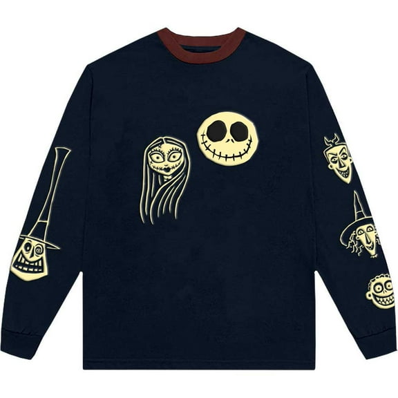 The Nightmare Before Christmas Unisex Long Sleeve T-Shirt: Faces AOP (Embellished) (Small)
