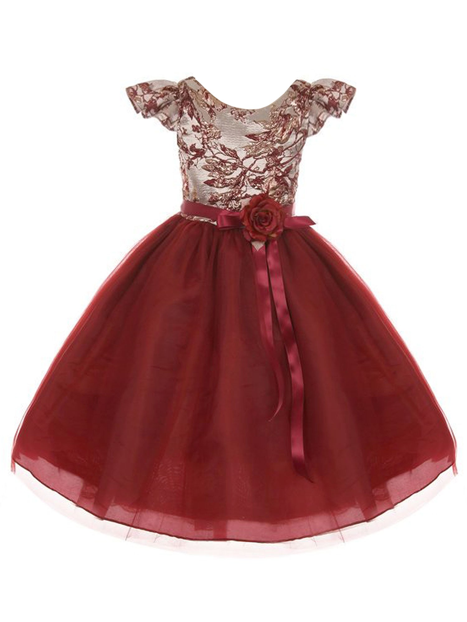 Kiki Kids Little Girls Burgundy Metallic Jacquard Tulle Christmas Dress