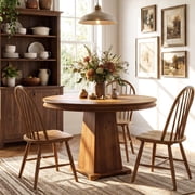 Tribesigns Solid Wood Dining Table, 31.5 Small Round Kitchen Table for 2, (Rustic Brown)
