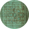 thumbnail image 1 of Ahgly Company Machine Washable Indoor Round Oriental Turquoise Blue Industrial Area Rugs, 3' Round, 1 of 4