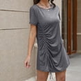 thumbnail image 4 of Sevevn Women's Short Sleeve Ruched Casual Summer Dress Bodycon Midi Dress Side Draw-String Dress Crew Neck Dresses, 4 of 5