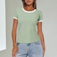 thumbnail image 2 of TSADFHJI Cute Tops Women Summer Short Sleeve Shirts Crewneck Striped Color Block T Shirts Slim Fit Ribbed Knit Basic Tee Tops Xxl Green, 2 of 8