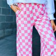 thumbnail image 6 of Cathery Women Wide-Leg Pants Checkerboard Elastic High Waist Loose Trousers Spring Summer Casual Sweatpants Bottoms, 6 of 7
