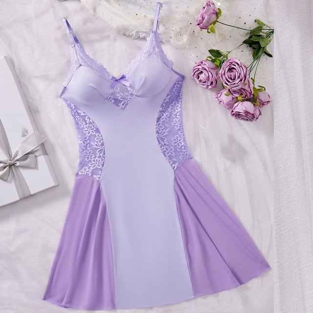 Puntoco Conjunto de pijama cómodo para mujer, conjunto de lencería erótica con falda corta de encaje y borlas con cuello colgante de talla grande para mujer