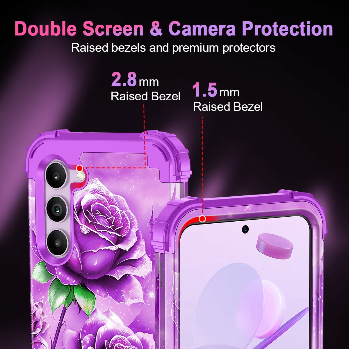 Casetego for Samsung Galaxy S23 5G Case,Glow in The Dark Three Layer Heavy Duty Shockproof Protection Hard Plastic Bumper+Soft Silicone Protective Case,Amaranth Purple