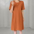thumbnail image 2 of Moda mujer vestido suelto algodón lino camiseta vestido cuello redondo una línea vestido de sol FLhrweasw Nuevo, 2 of 9