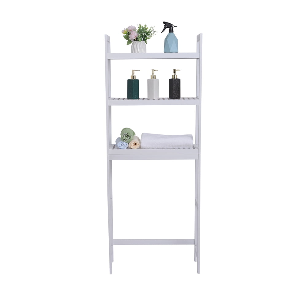 Kepooman 3-Shelf Bathroom Bamboo Over the Toilet Rack with Adjustable Shelf, White Kepooman 3-Shelf Bathroom Bamboo Over the Toilet Rack with Adjustable Shelf, White